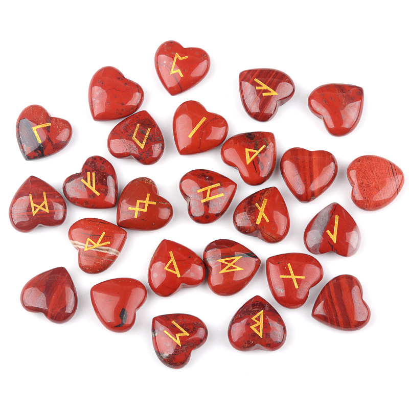 20MM Heart Runes Set of 25 Engraved Rune Stones with Guide Book Velvet Bag for Beginners,Witchcraft/Divination/Meditation/Spiritual