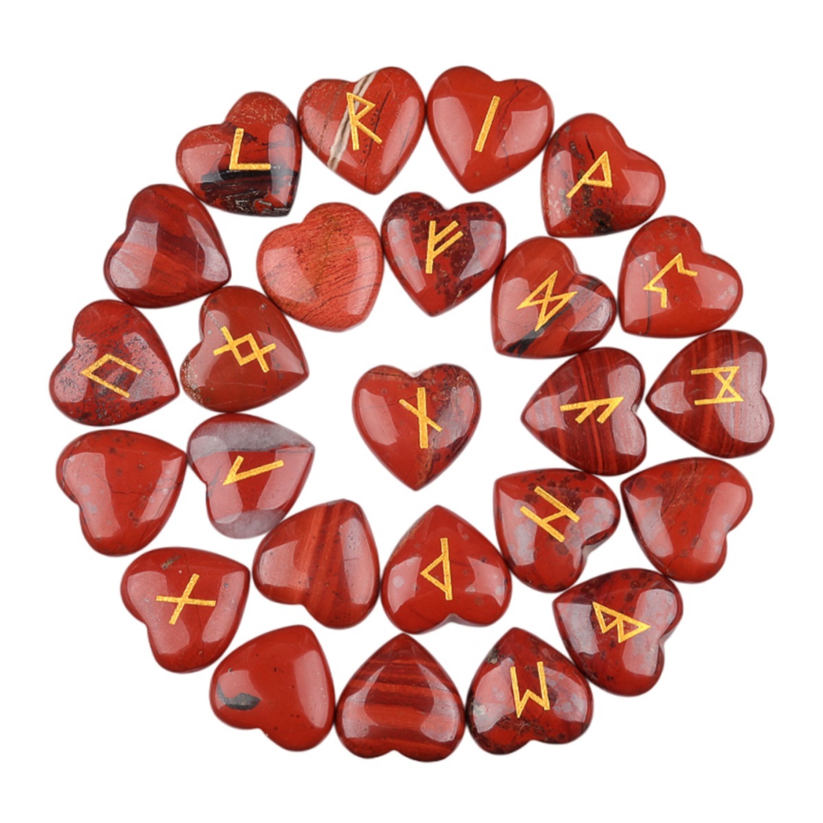 20MM Heart Runes Set of 25 Engraved Rune Stones with Guide Book Velvet Bag for Beginners,Witchcraft/Divination/Meditation/Spiritual
