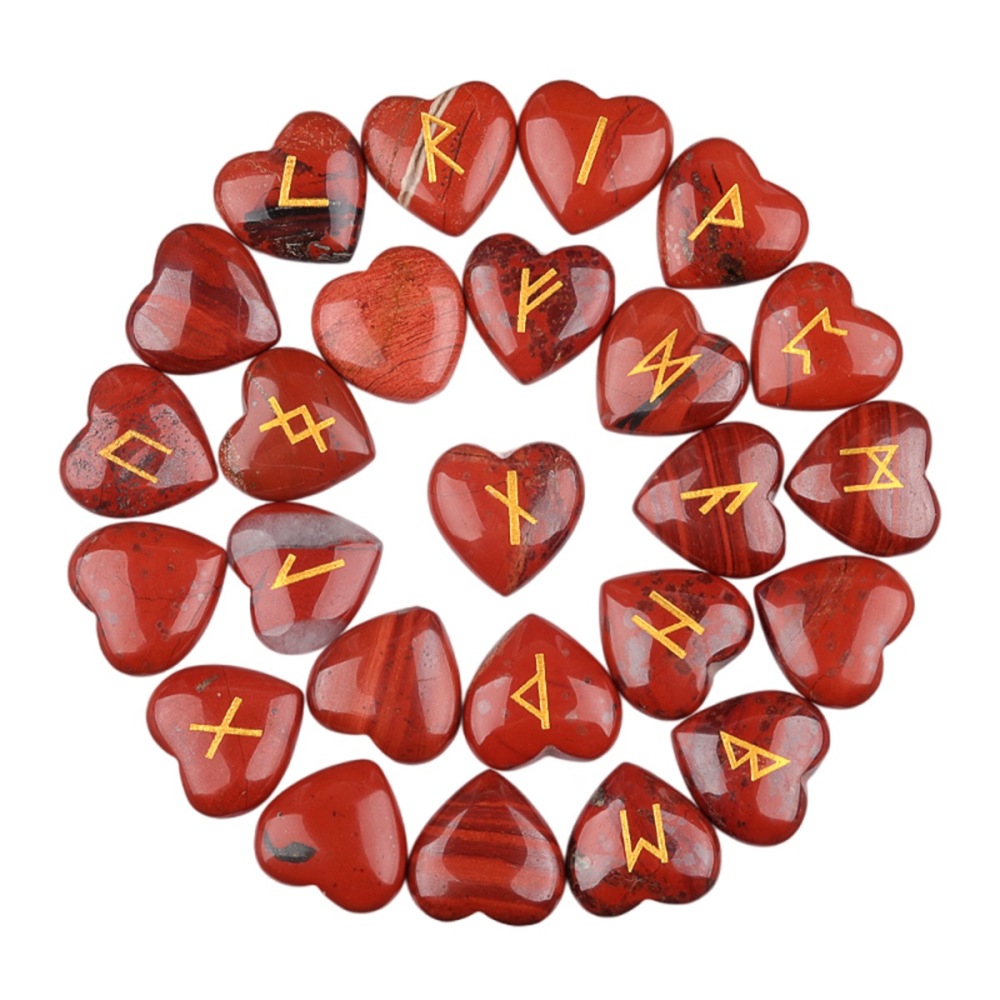 20MM Heart Runes Set of 25 Engraved Rune Stones with Guide Book Velvet Bag for Beginners,Witchcraft/Divination/Meditation/Spiritual