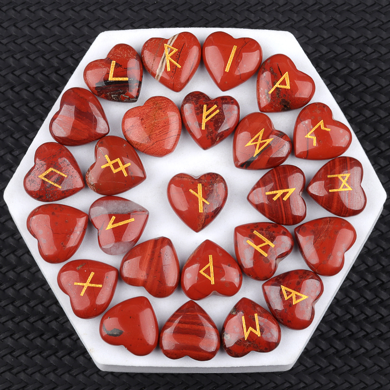 20MM Heart Runes Set of 25 Engraved Rune Stones with Guide Book Velvet Bag for Beginners,Witchcraft/Divination/Meditation/Spiritual