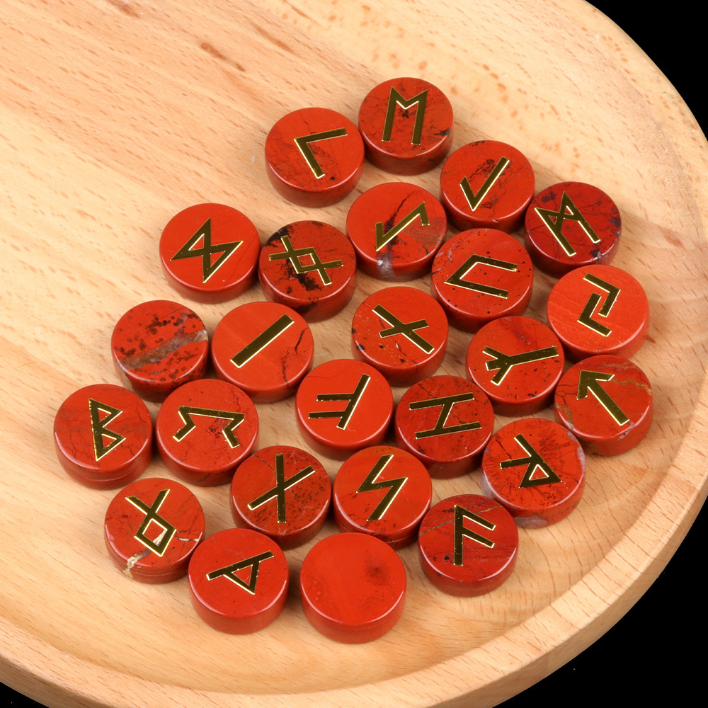 18mm Disc Runes Set of 25 Engraved Rune Stones with Guide Book Velvet Bag for Beginners,Witchcraft/Divination/Meditation/Spiritual