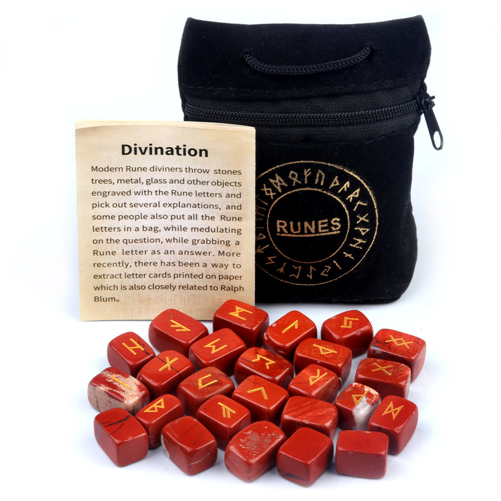 13x18MM Rectangle Runes Set of 25 Engraved Rune Stones with Guide Book Velvet Bag for Beginners,Witchcraft/Divination/Meditation/Spiritual