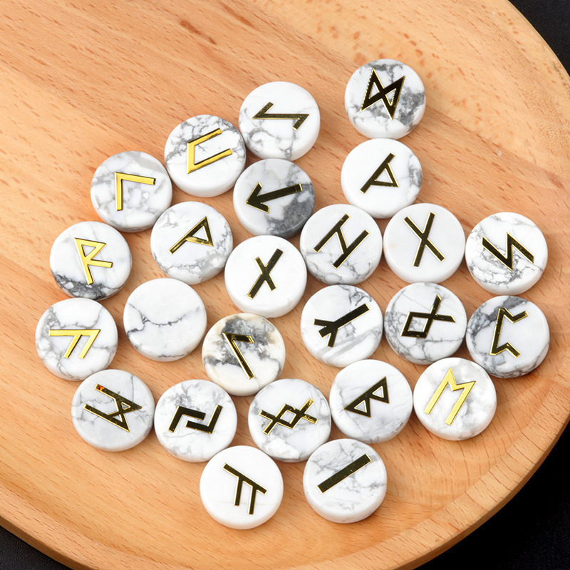 18mm Disc Runes Set of 25 Engraved Rune Stones with Guide Book Velvet Bag for Beginners,Witchcraft/Divination/Meditation/Spiritual