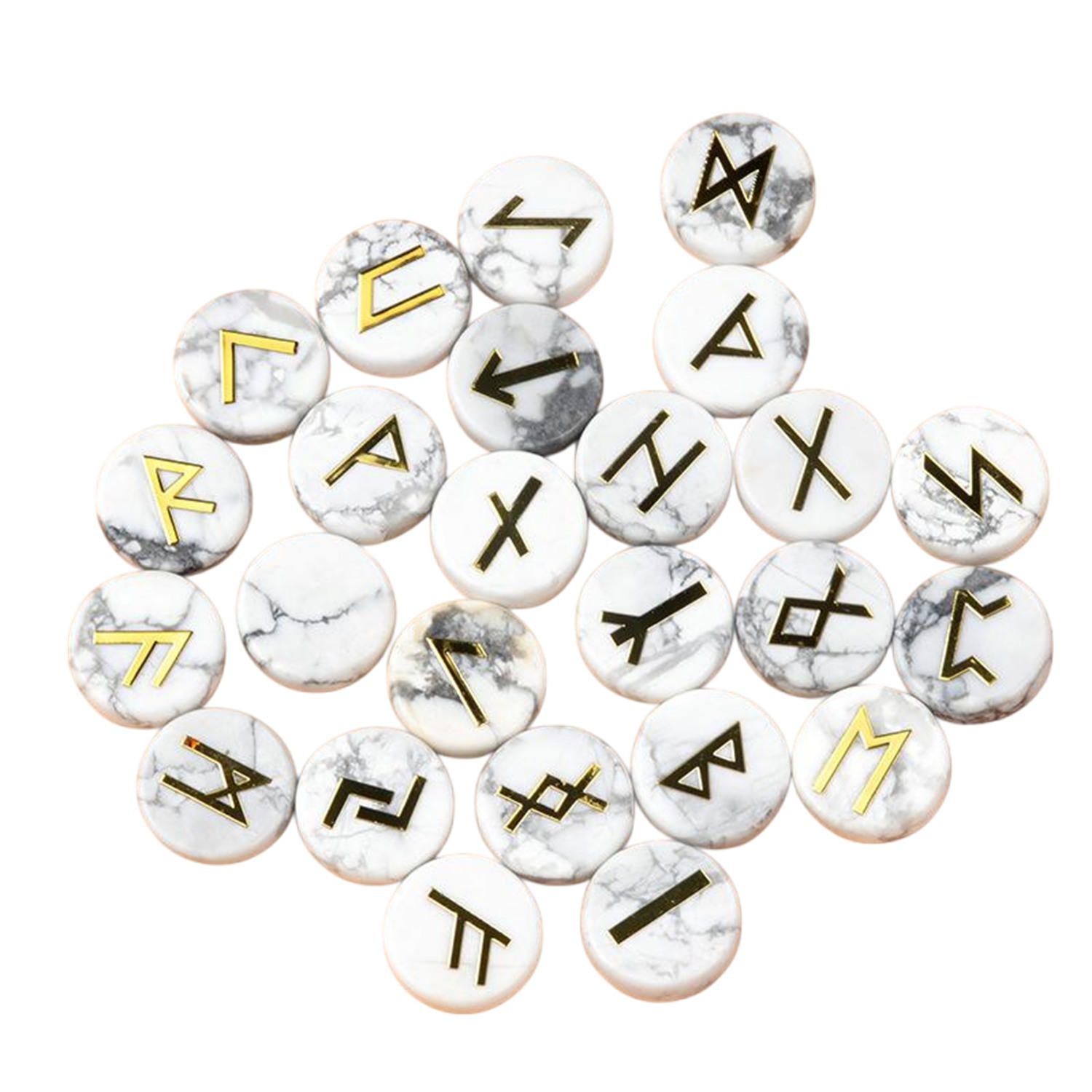 18mm Disc Runes Set of 25 Engraved Rune Stones with Guide Book Velvet Bag for Beginners,Witchcraft/Divination/Meditation/Spiritual