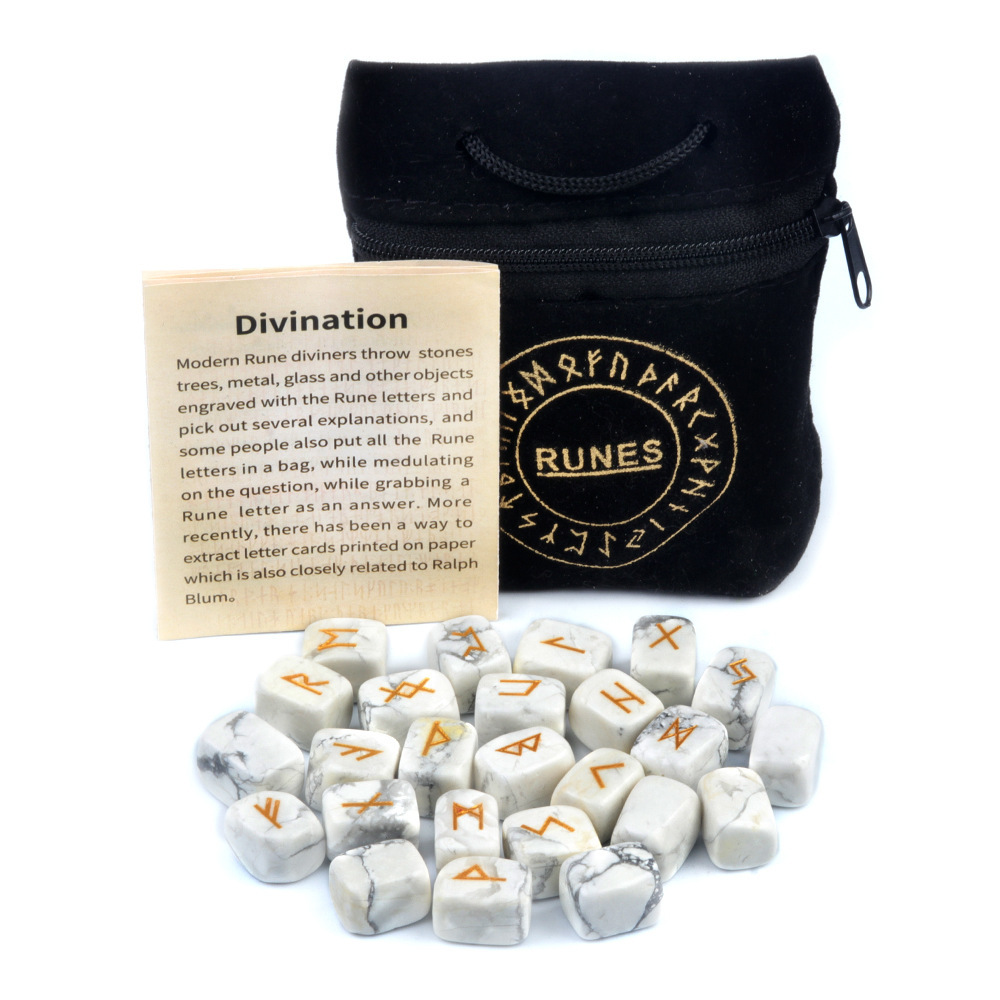 13x18MM Rectangle Runes Set of 25 Engraved Rune Stones with Guide Book Velvet Bag for Beginners,Witchcraft/Divination/Meditation/Spiritual