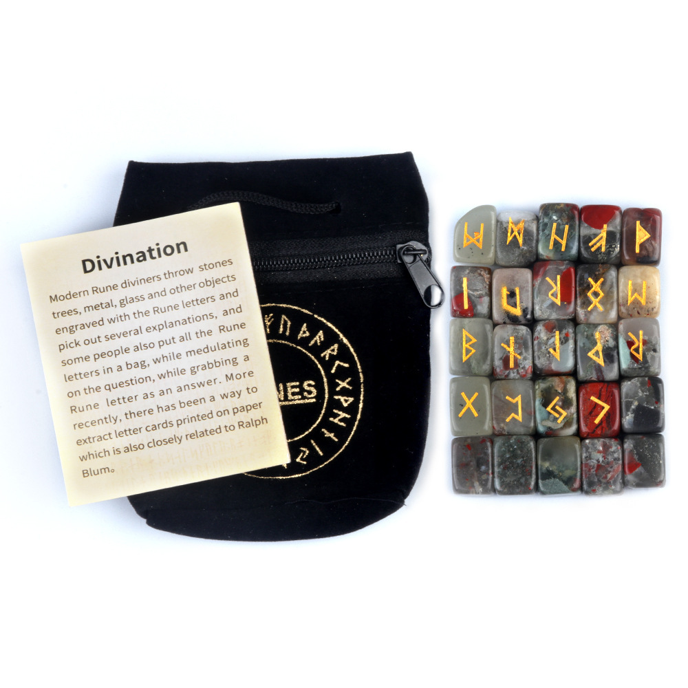 13x18MM Rectangle Runes Set of 25 Engraved Rune Stones with Guide Book Velvet Bag for Beginners,Witchcraft/Divination/Meditation/Spiritual