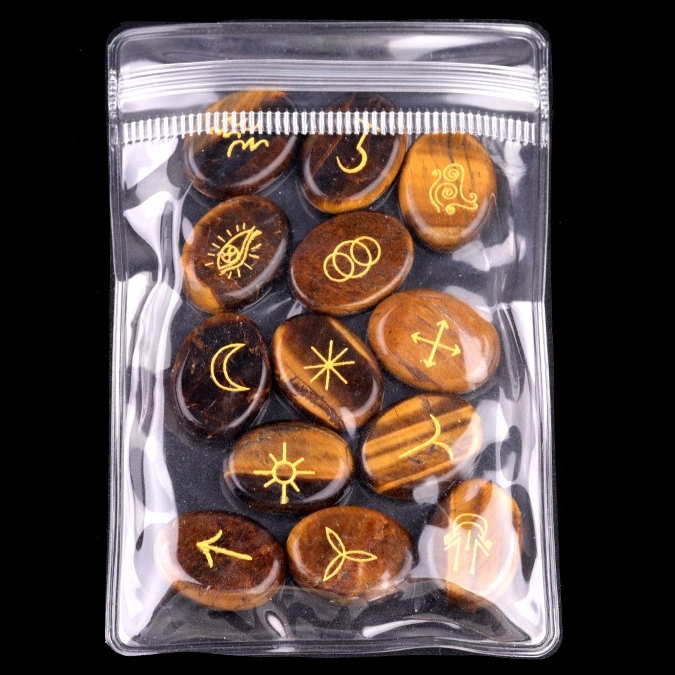 15X20MM Oval Stone Disc Runes Set of 13 Engraved Rune