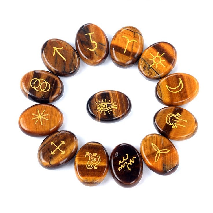 15X20MM Oval Stone Disc Runes Set of 13 Engraved Rune