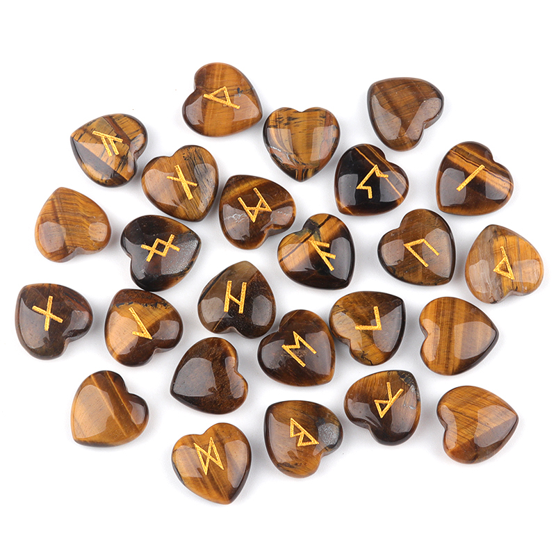 20MM Heart Runes Set of 25 Engraved Rune Stones with Guide Book Velvet Bag for Beginners,Witchcraft/Divination/Meditation/Spiritual