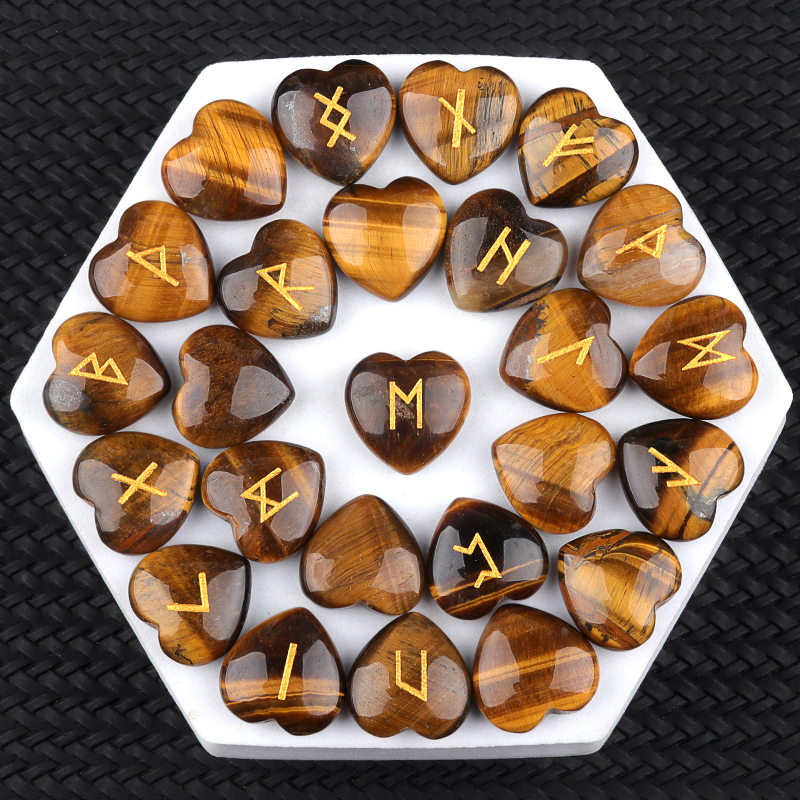 20MM Heart Runes Set of 25 Engraved Rune Stones with Guide Book Velvet Bag for Beginners,Witchcraft/Divination/Meditation/Spiritual