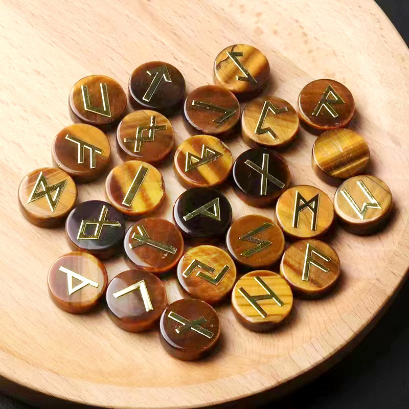 18mm Disc Runes Set of 25 Engraved Rune Stones with Guide Book Velvet Bag for Beginners,Witchcraft/Divination/Meditation/Spiritual