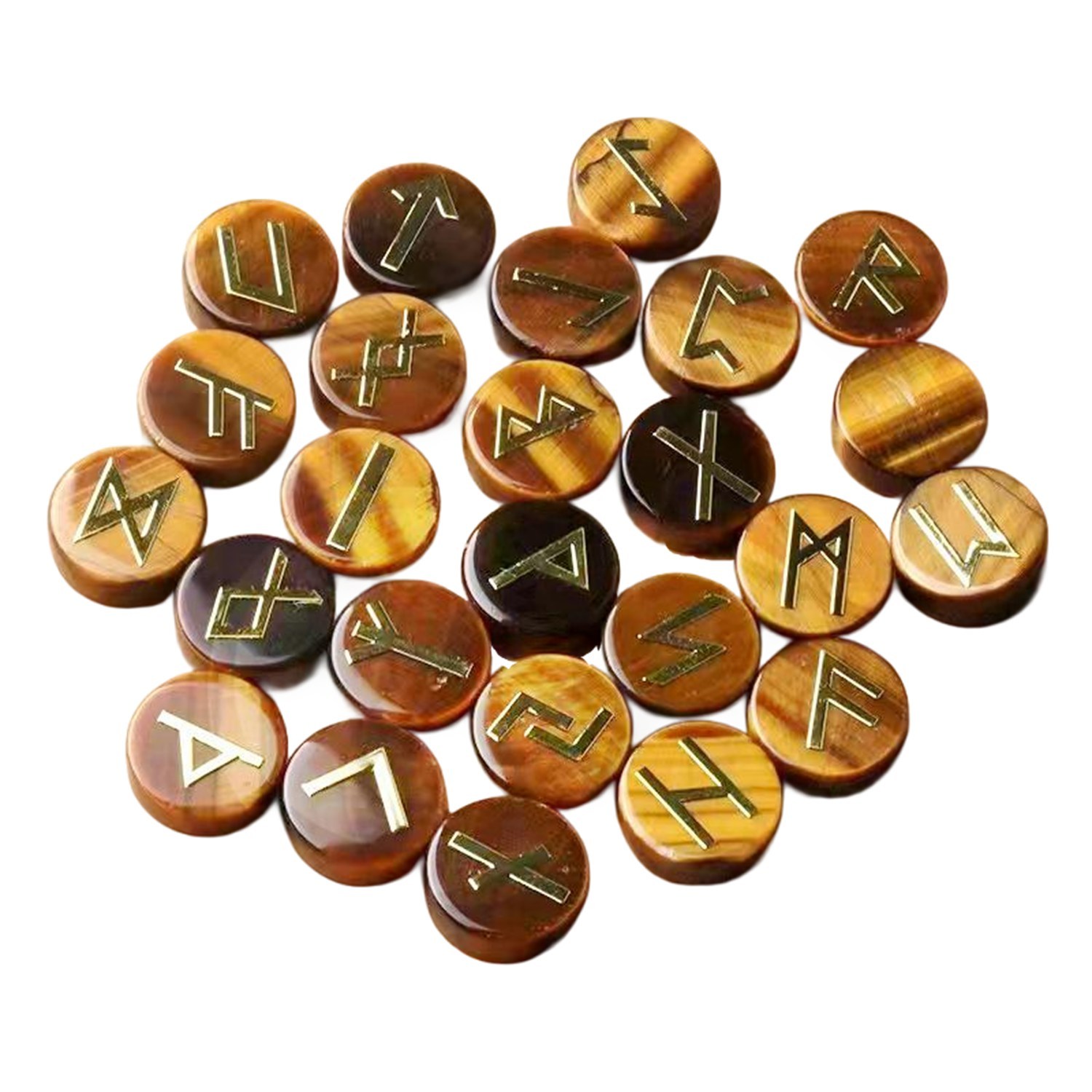 18mm Disc Runes Set of 25 Engraved Rune Stones with Guide Book Velvet Bag for Beginners,Witchcraft/Divination/Meditation/Spiritual