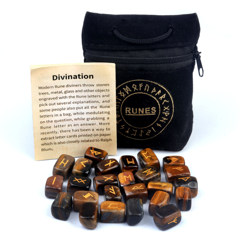 13x18MM Rectangle Runes Set of 25 Engraved Rune Stones with Guide Book Velvet Bag for Beginners,Witchcraft/Divination/Meditation/Spiritual