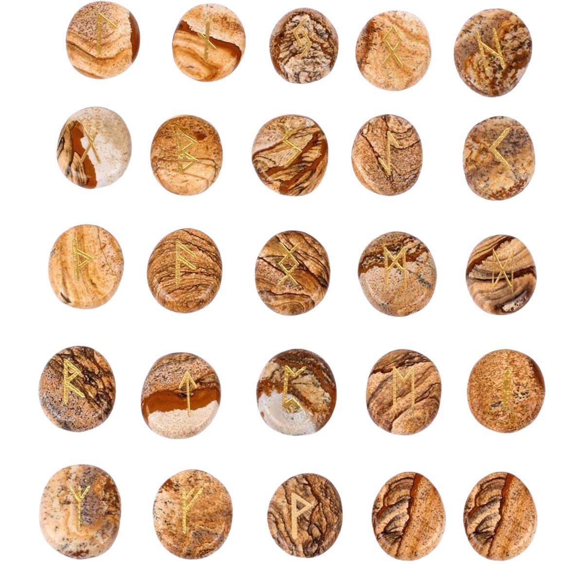 20-25mm Disc Runes Set of 25 Engraved Rune Stones with Guide Book Velvet Bag for Beginners,Witchcraft/Divination/Meditation/Spiritual