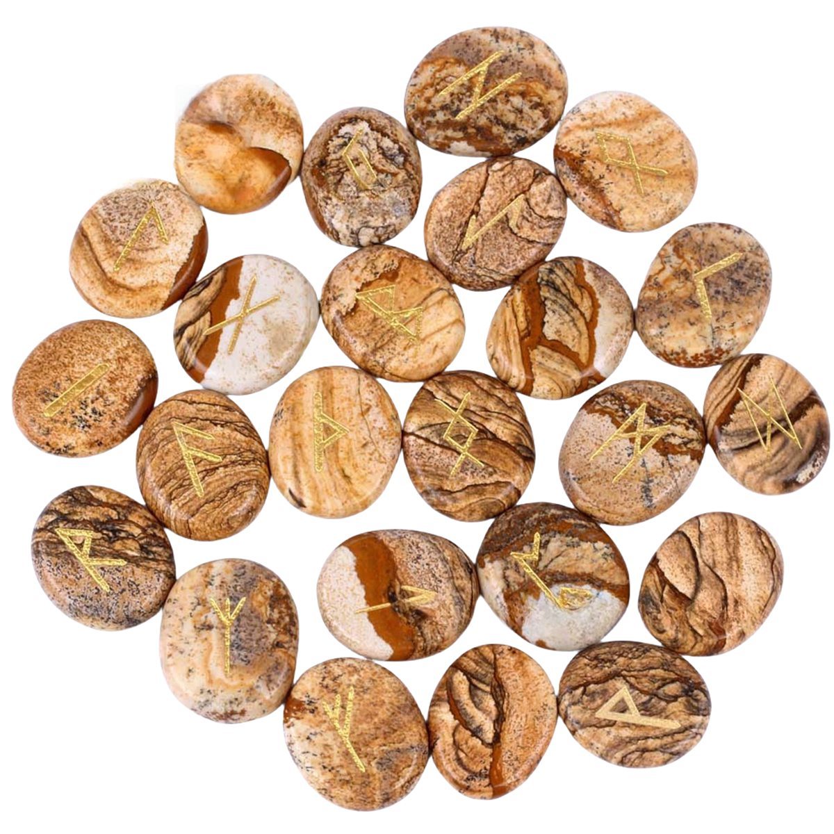 20-25mm Disc Runes Set of 25 Engraved Rune Stones with Guide Book Velvet Bag for Beginners,Witchcraft/Divination/Meditation/Spiritual