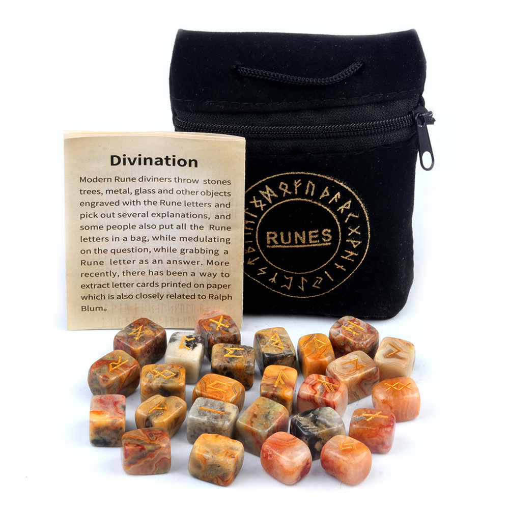 13x18MM Rectangle Runes Set of 25 Engraved Rune Stones with Guide Book Velvet Bag for Beginners,Witchcraft/Divination/Meditation/Spiritual