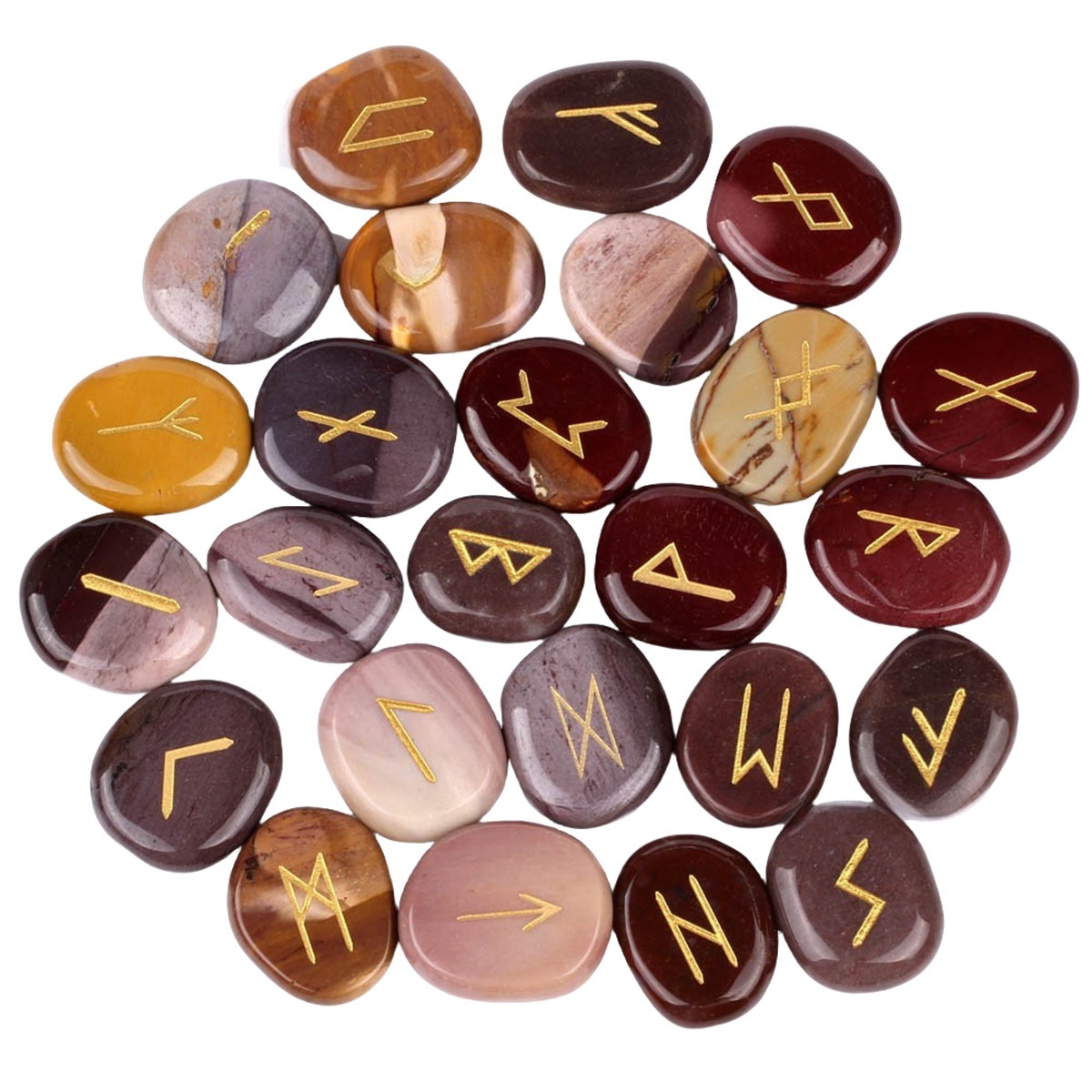 20-25mm Disc Runes Set of 25 Engraved Rune Stones with Guide Book Velvet Bag for Beginners,Witchcraft/Divination/Meditation/Spiritual