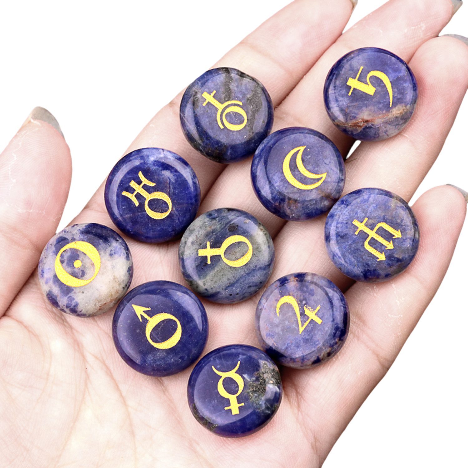18mm Stone Disc Symbols Set of 10 Planets & Solar System