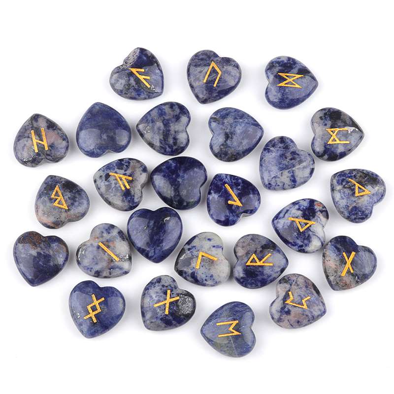20MM Heart Runes Set of 25 Engraved Rune Stones with Guide Book Velvet Bag for Beginners,Witchcraft/Divination/Meditation/Spiritual