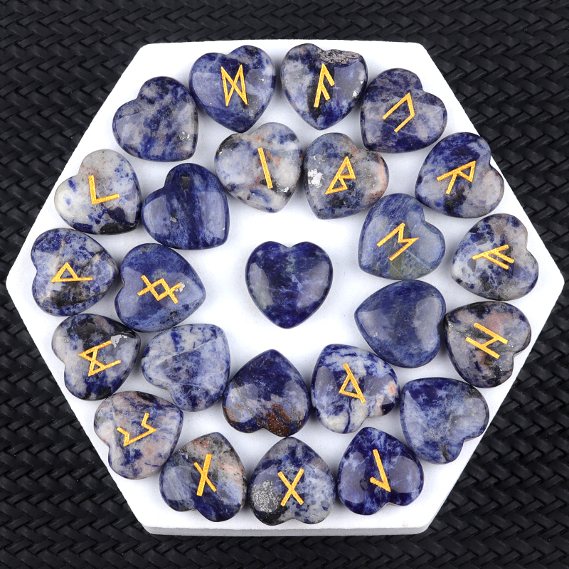 20MM Heart Runes Set of 25 Engraved Rune Stones with Guide Book Velvet Bag for Beginners,Witchcraft/Divination/Meditation/Spiritual