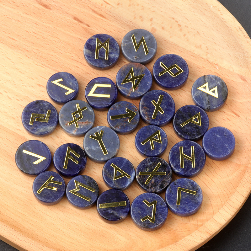 18mm Disc Runes Set of 25 Engraved Rune Stones with Guide Book Velvet Bag for Beginners,Witchcraft/Divination/Meditation/Spiritual