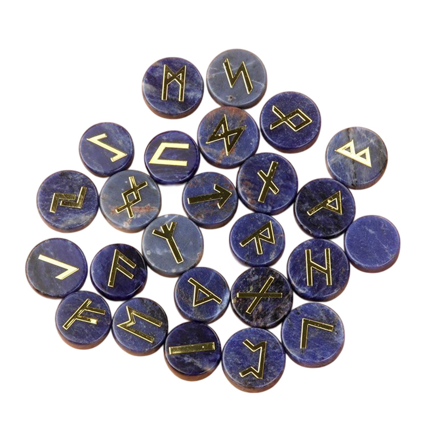 18mm Disc Runes Set of 25 Engraved Rune Stones with Guide Book Velvet Bag for Beginners,Witchcraft/Divination/Meditation/Spiritual