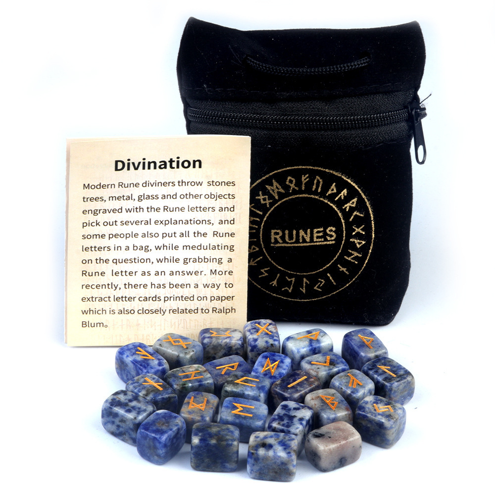 13x18MM Rectangle Runes Set of 25 Engraved Rune Stones with Guide Book Velvet Bag for Beginners,Witchcraft/Divination/Meditation/Spiritual