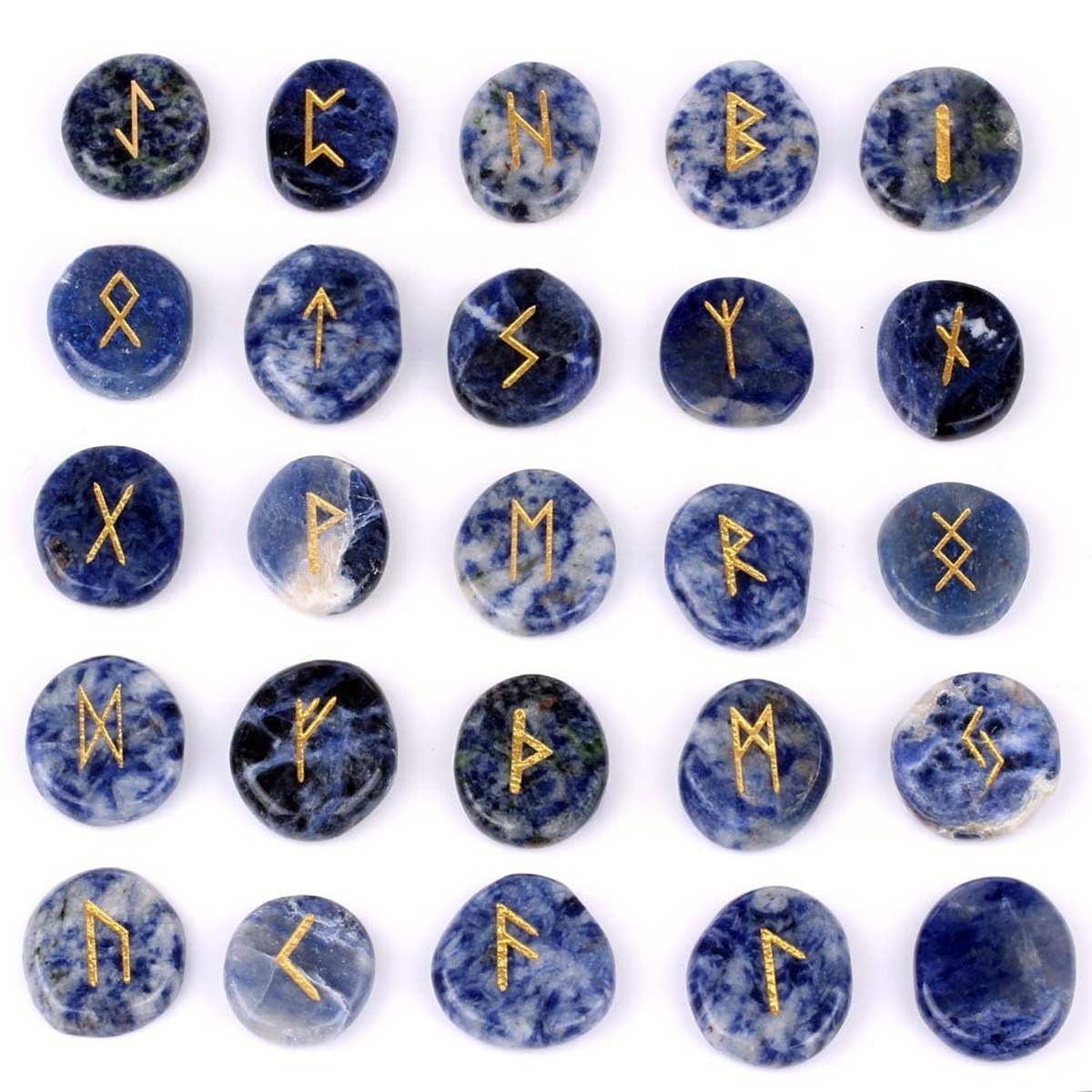 20-25mm Disc Runes Set of 25 Engraved Rune Stones with Guide Book Velvet Bag for Beginners,Witchcraft/Divination/Meditation/Spiritual