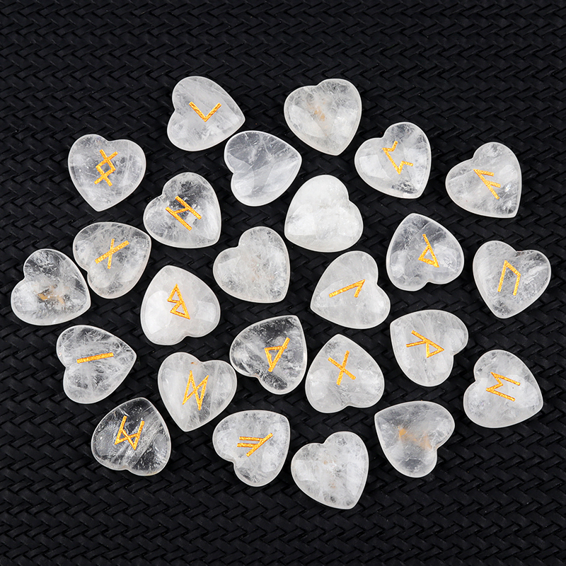 20MM Heart Runes Set of 25 Engraved Rune Stones with Guide Book Velvet Bag for Beginners,Witchcraft/Divination/Meditation/Spiritual