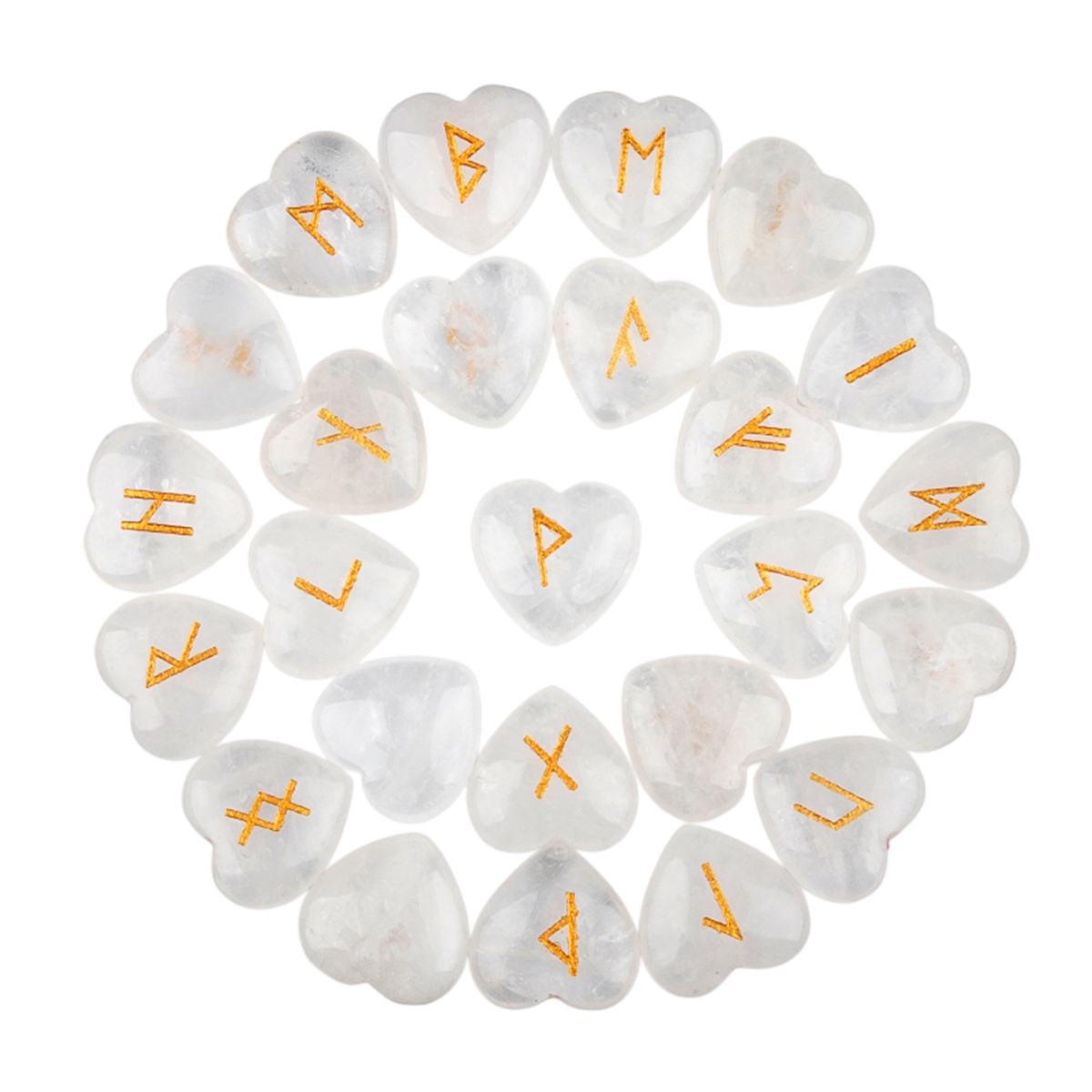 20MM Heart Runes Set of 25 Engraved Rune Stones with Guide Book Velvet Bag for Beginners,Witchcraft/Divination/Meditation/Spiritual