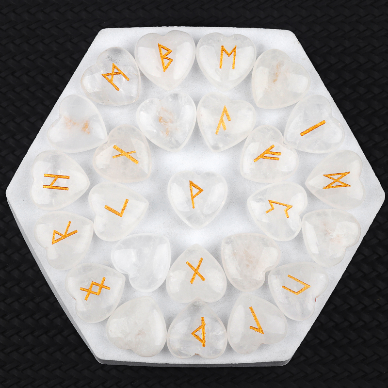 20MM Heart Runes Set of 25 Engraved Rune Stones with Guide Book Velvet Bag for Beginners,Witchcraft/Divination/Meditation/Spiritual