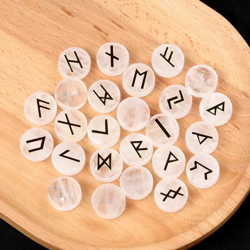 18mm Disc Runes Set of 25 Engraved Rune Stones with Guide Book Velvet Bag for Beginners,Witchcraft/Divination/Meditation/Spiritual