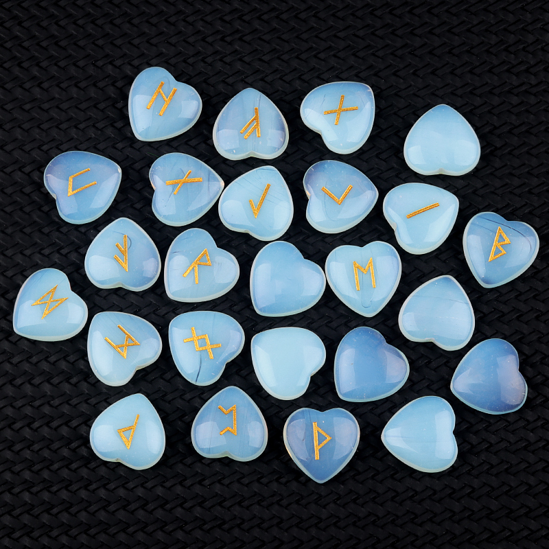 20MM Heart Runes Set of 25 Engraved Rune Stones with Guide Book Velvet Bag for Beginners,Witchcraft/Divination/Meditation/Spiritual