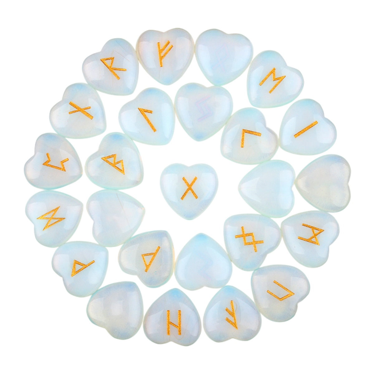 20MM Heart Runes Set of 25 Engraved Rune Stones with Guide Book Velvet Bag for Beginners,Witchcraft/Divination/Meditation/Spiritual