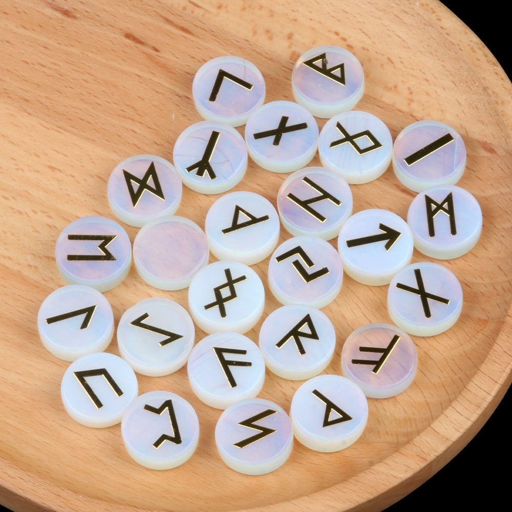 18mm Disc Runes Set of 25 Engraved Rune Stones with Guide Book Velvet Bag for Beginners,Witchcraft/Divination/Meditation/Spiritual