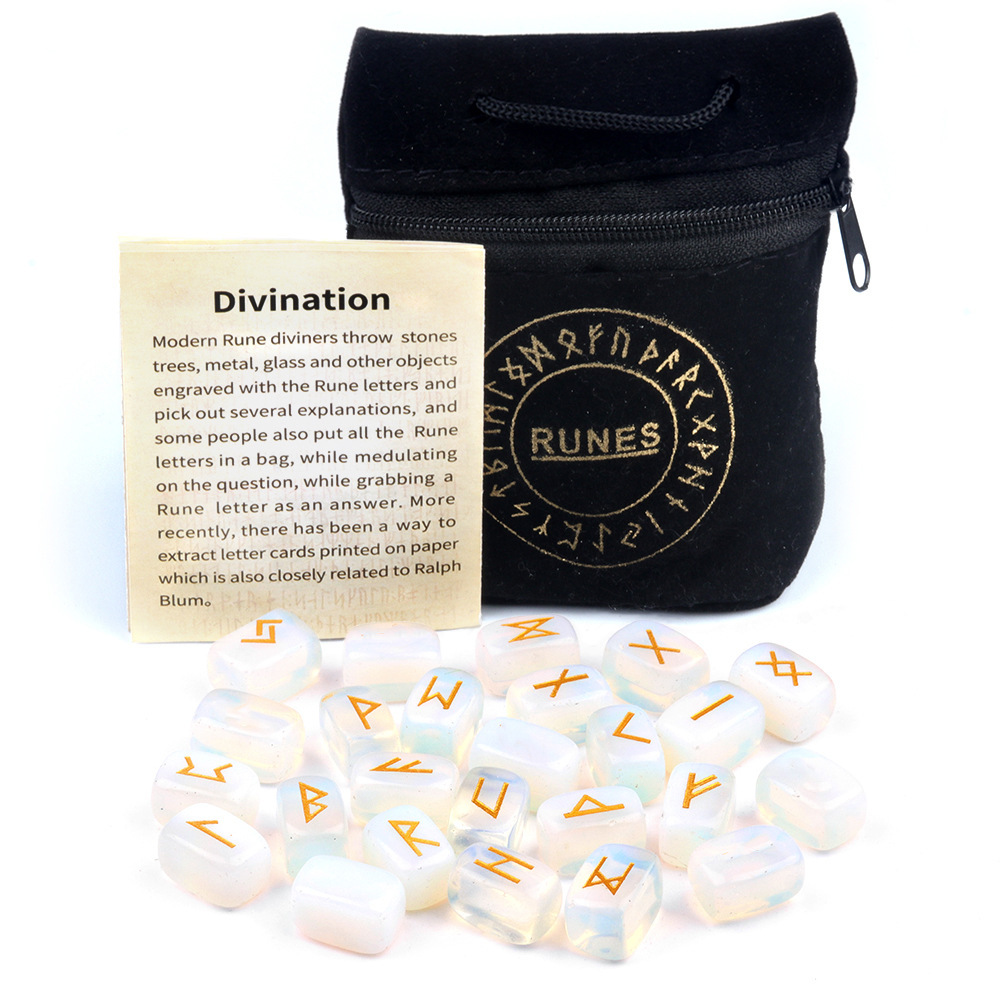 13x18MM Rectangle Runes Set of 25 Engraved Rune Stones with Guide Book Velvet Bag for Beginners,Witchcraft/Divination/Meditation/Spiritual