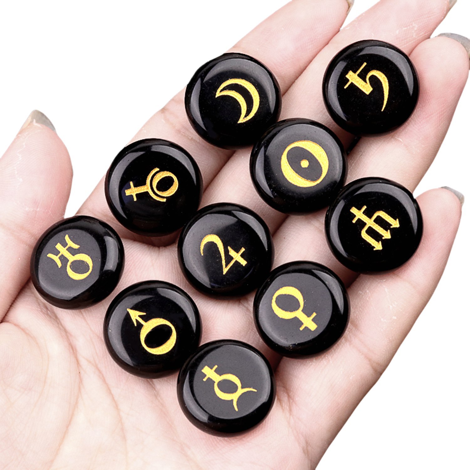 18mm Stone Disc Symbols Set of 10 Planets & Solar System