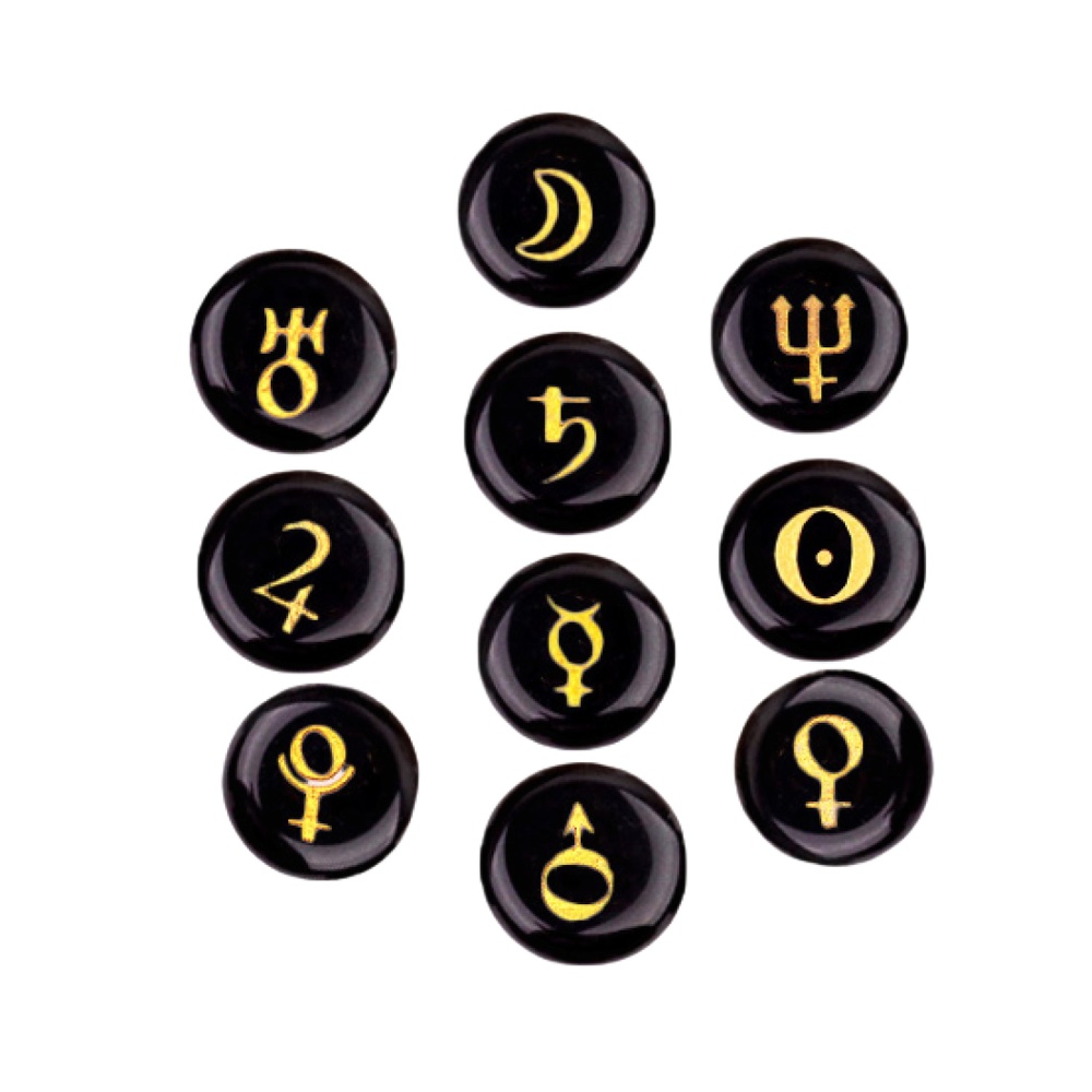 18mm Stone Disc Symbols Set of 10 Planets & Solar System