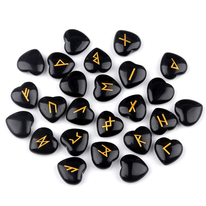 20MM Heart Runes Set of 25 Engraved Rune Stones with Guide Book Velvet Bag for Beginners,Witchcraft/Divination/Meditation/Spiritual