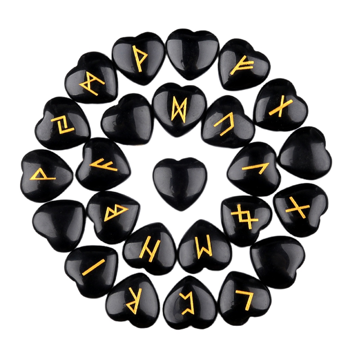 20MM Heart Runes Set of 25 Engraved Rune Stones with Guide Book Velvet Bag for Beginners,Witchcraft/Divination/Meditation/Spiritual