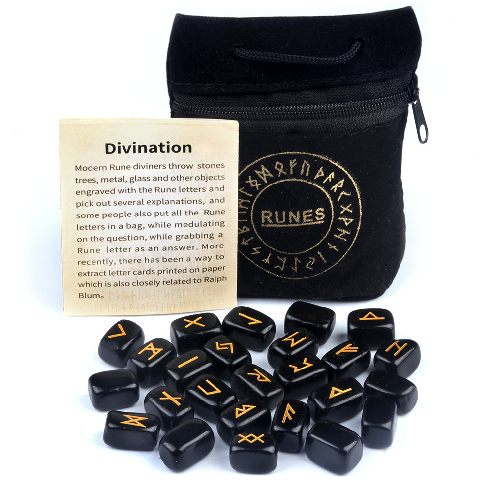 13x18MM Rectangle Runes Set of 25 Engraved Rune Stones with Guide Book Velvet Bag for Beginners,Witchcraft/Divination/Meditation/Spiritual