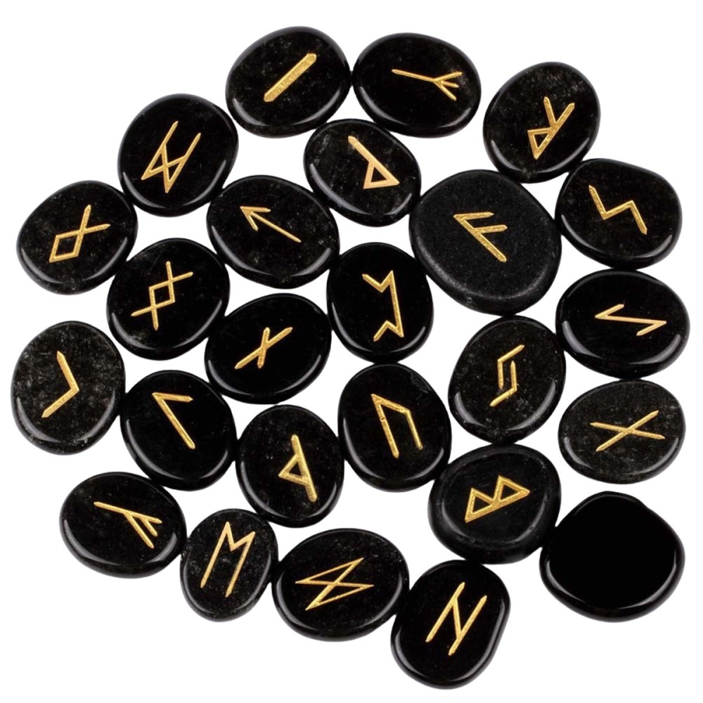 20-25mm Disc Runes Set of 25 Engraved Rune Stones with Guide Book Velvet Bag for Beginners,Witchcraft/Divination/Meditation/Spiritual