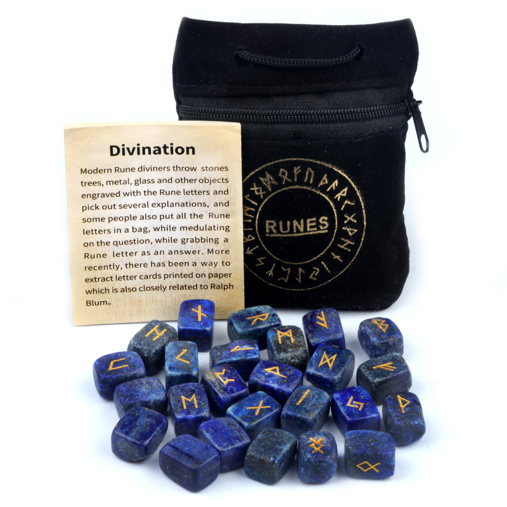 13x18MM Rectangle Runes Set of 25 Engraved Rune Stones with Guide Book Velvet Bag for Beginners,Witchcraft/Divination/Meditation/Spiritual