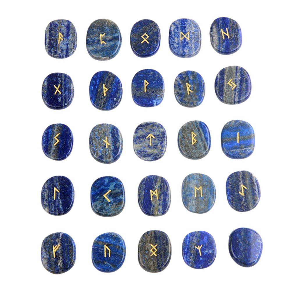 20-25mm Disc Runes Set of 25 Engraved Rune Stones with Guide Book Velvet Bag for Beginners,Witchcraft/Divination/Meditation/Spiritual
