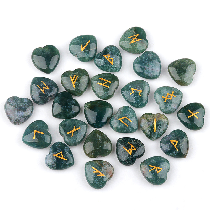 20MM Heart Runes Set of 25 Engraved Rune Stones with Guide Book Velvet Bag for Beginners,Witchcraft/Divination/Meditation/Spiritual