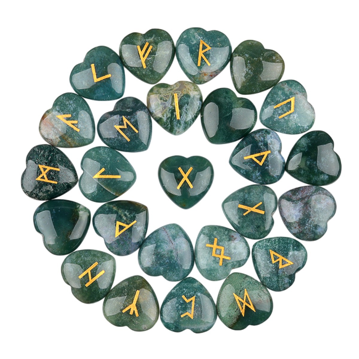 20MM Heart Runes Set of 25 Engraved Rune Stones with Guide Book Velvet Bag for Beginners,Witchcraft/Divination/Meditation/Spiritual