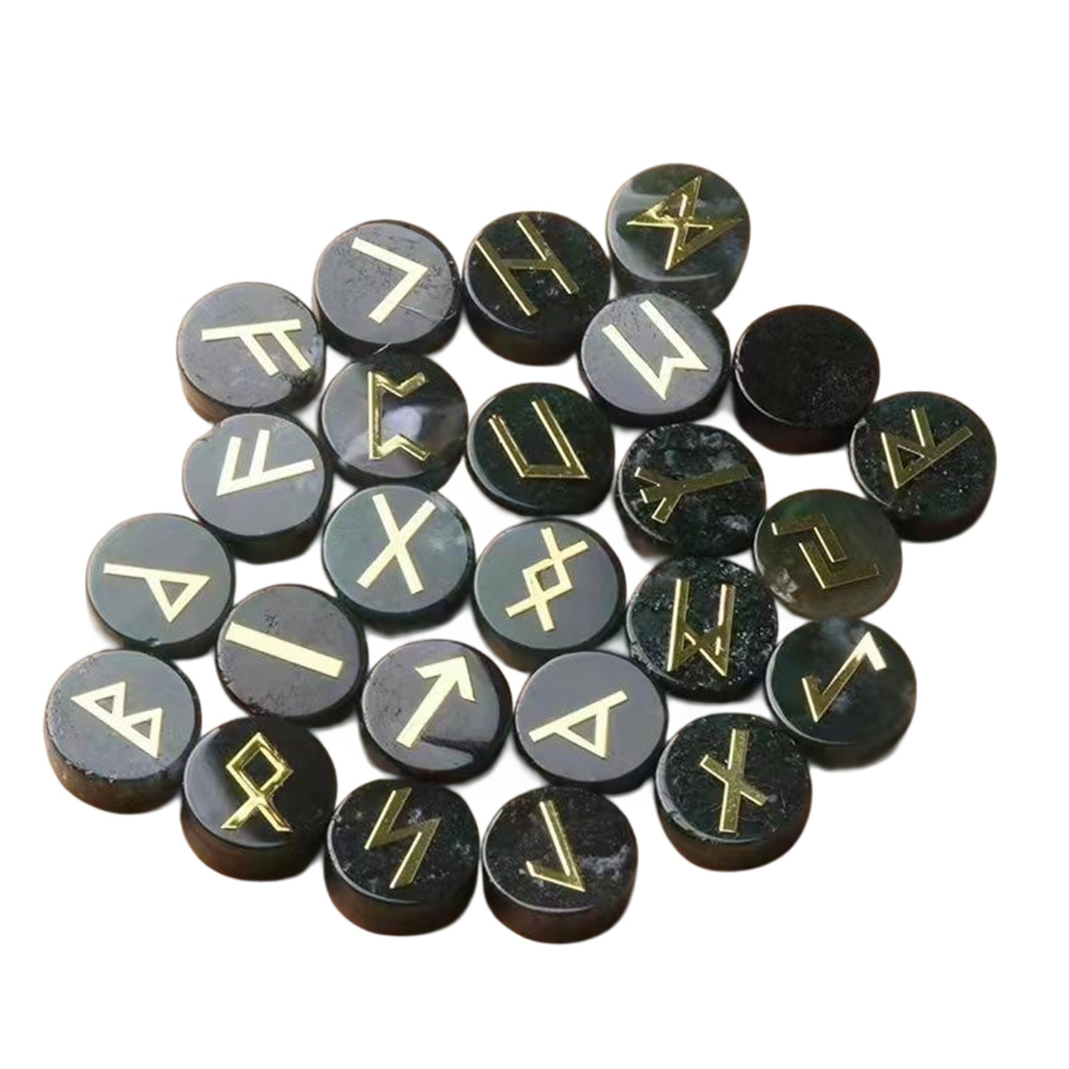 18mm Disc Runes Set of 25 Engraved Rune Stones with Guide Book Velvet Bag for Beginners,Witchcraft/Divination/Meditation/Spiritual