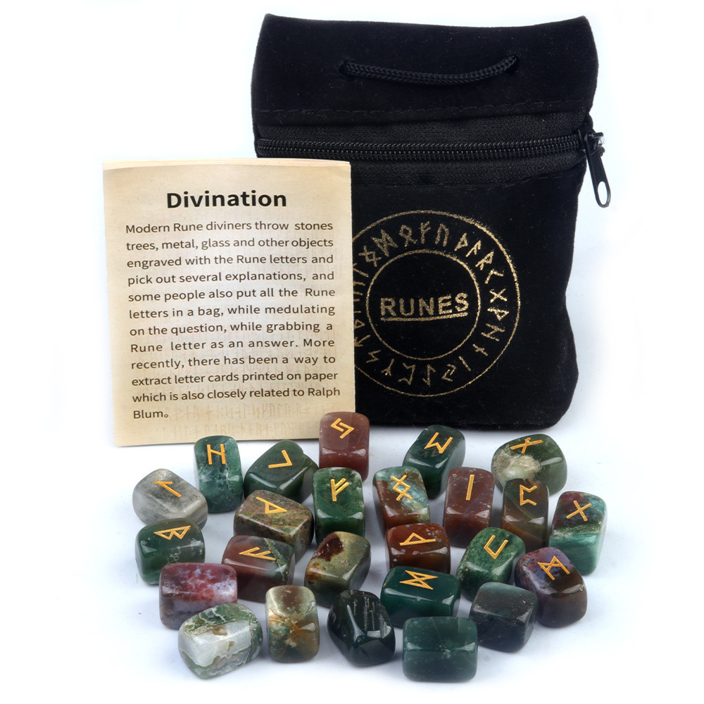 13x18MM Rectangle Runes Set of 25 Engraved Rune Stones with Guide Book Velvet Bag for Beginners,Witchcraft/Divination/Meditation/Spiritual