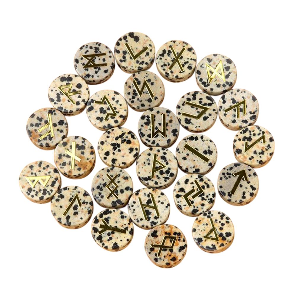 18mm Disc Runes Set of 25 Engraved Rune Stones with Guide Book Velvet Bag for Beginners,Witchcraft/Divination/Meditation/Spiritual