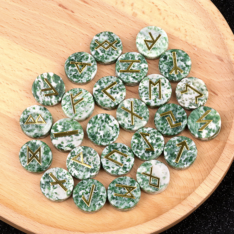 18mm Disc Runes Set of 25 Engraved Rune Stones with Guide Book Velvet Bag for Beginners,Witchcraft/Divination/Meditation/Spiritual